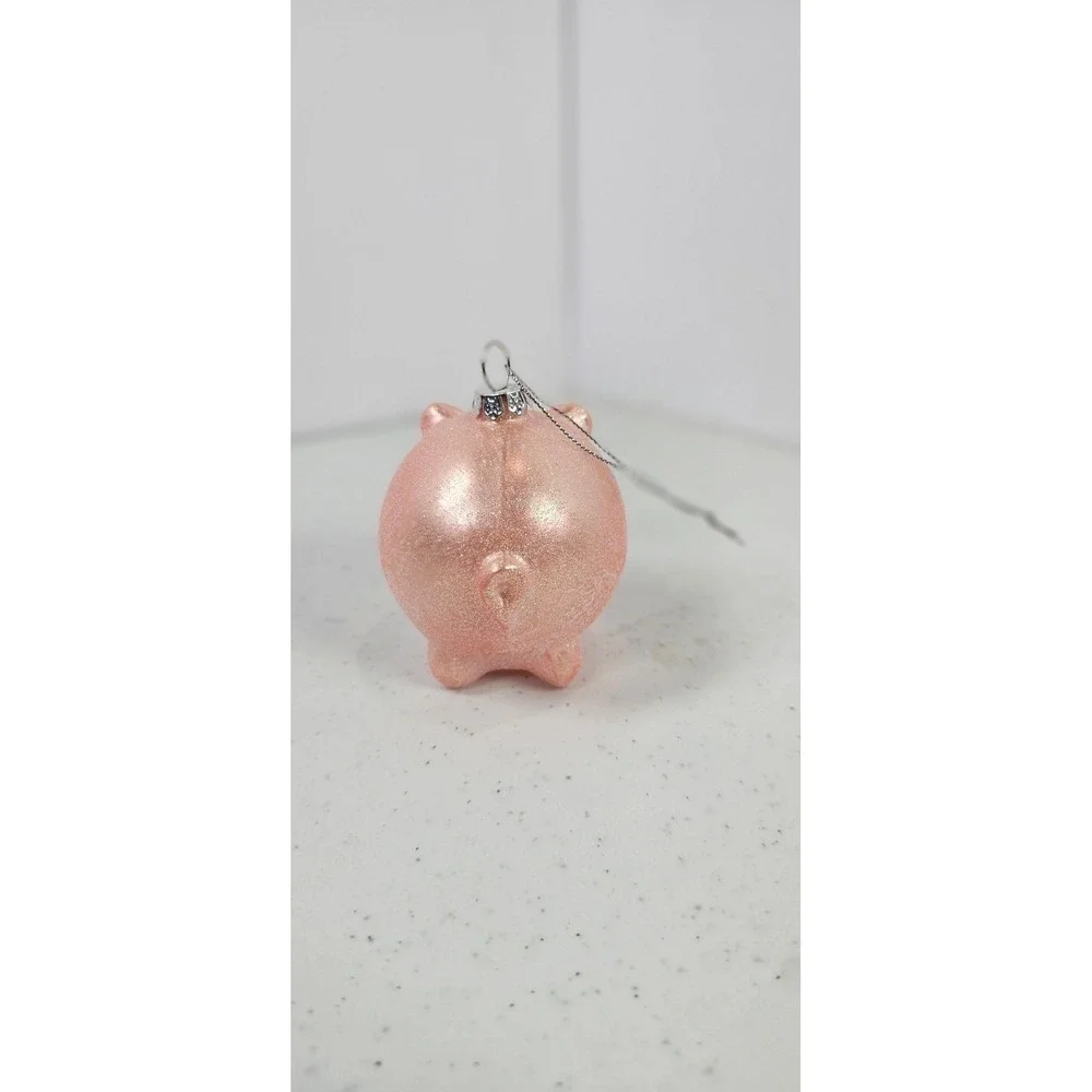 Robert Stanley Glass Ornament Christmas Pink Pig Glitter‎